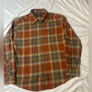 Men’s Pacific Outfitters  Flannel Shirt Sz Large Burnt Orange Plaid